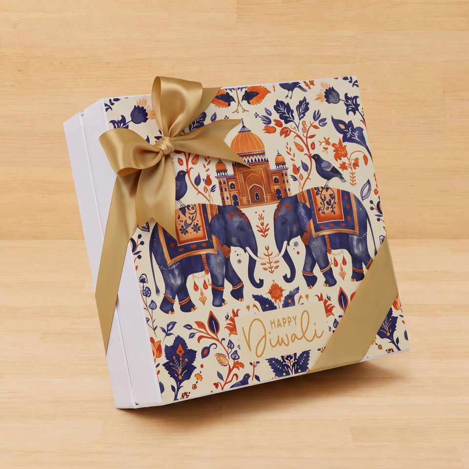 Happy diwali elephant festive designed 2-layer premium chocolate hard box