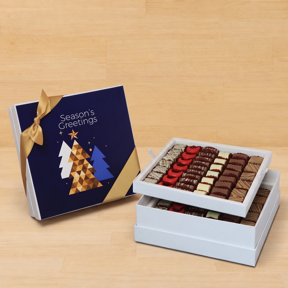 Season's greeting designed premium chocolate 2-layer hard box