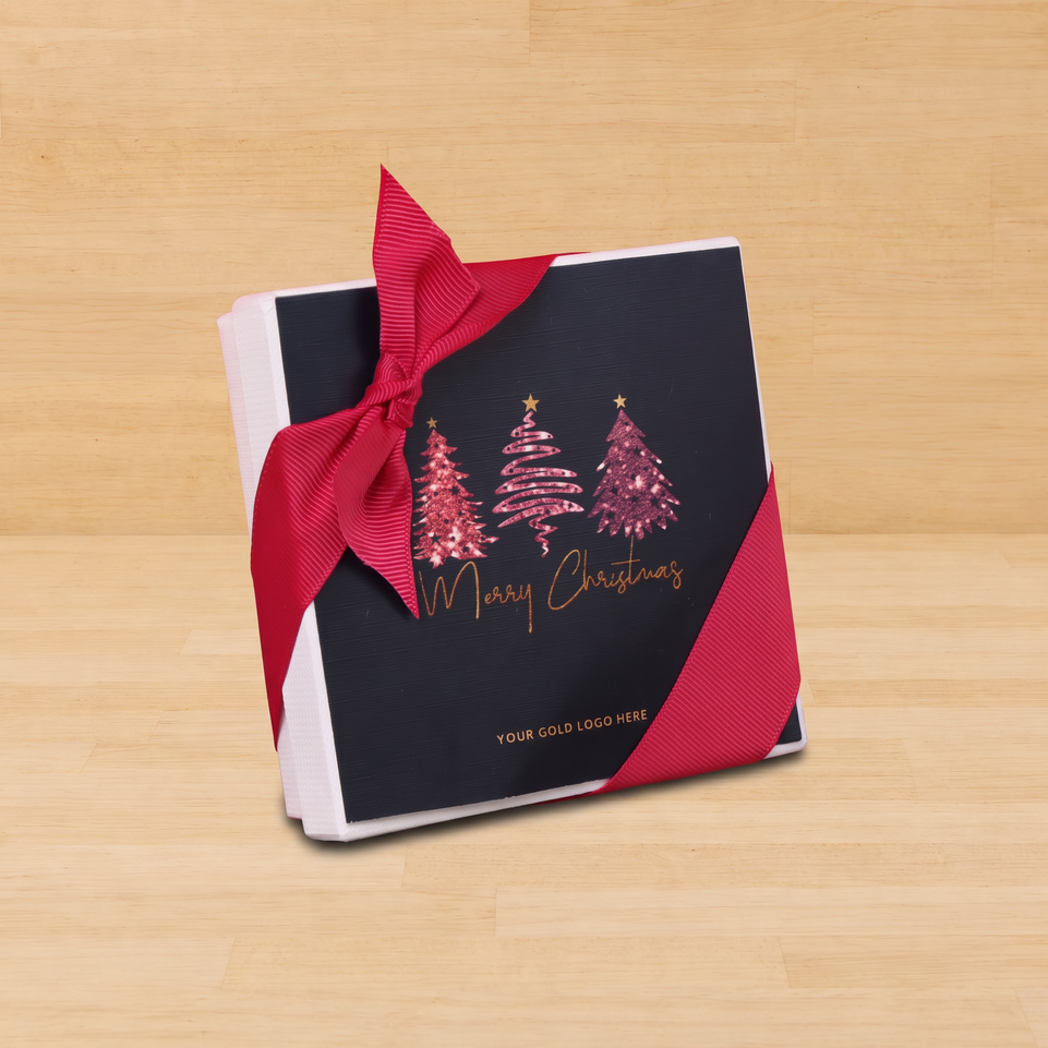 Set of 15 Merry Christmas three trees designed premium chocolate 4 piece hard box giveaway