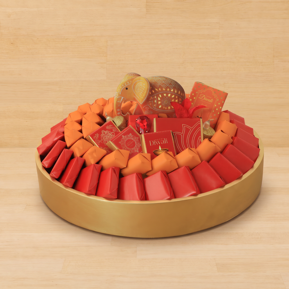 Happy Diwali Elephant designed with premium chocolate round gypsonite tray