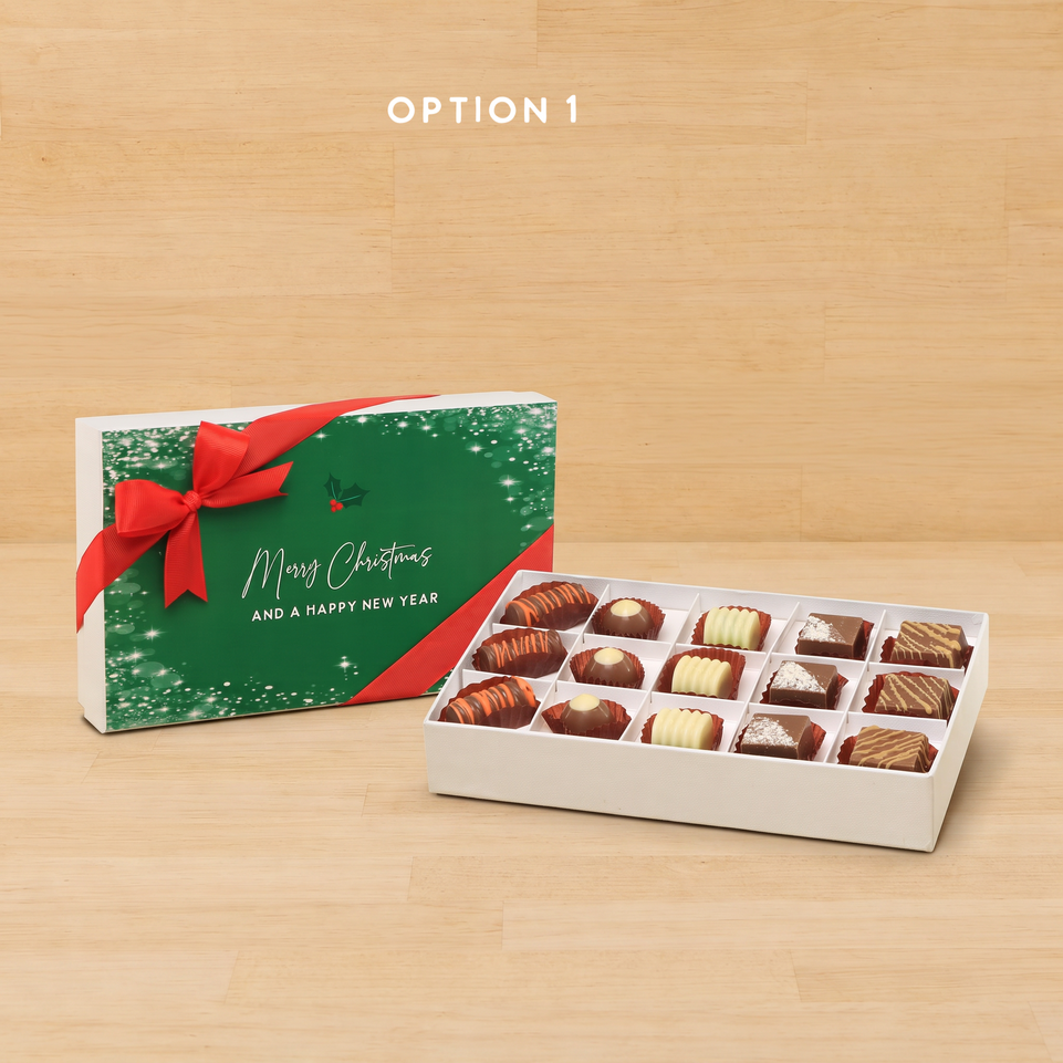 Merry christmas snow flakes designed premium chocolate 15 piece hard box