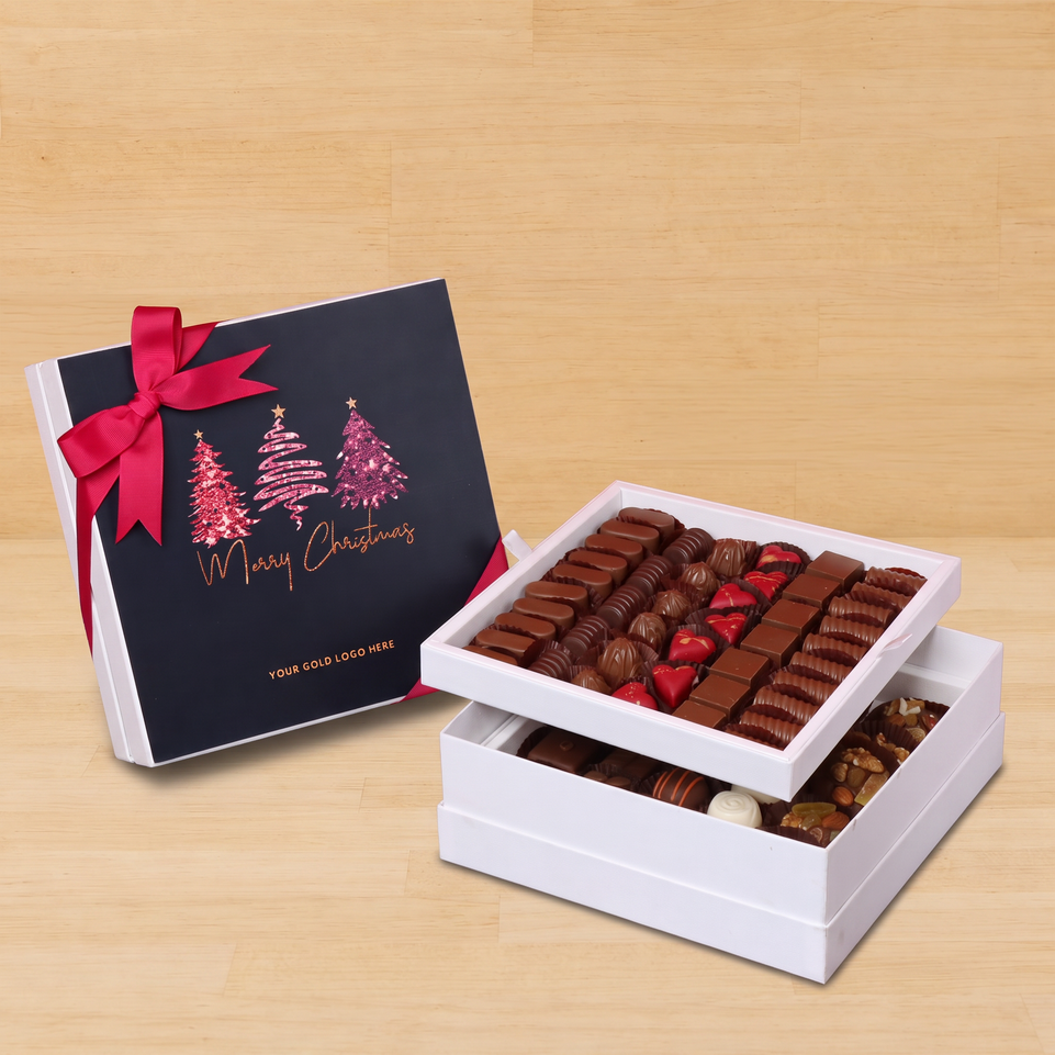 Season's greetings , Merry christmas & happy new year three trees designed premium chocolate 2-layer hard box