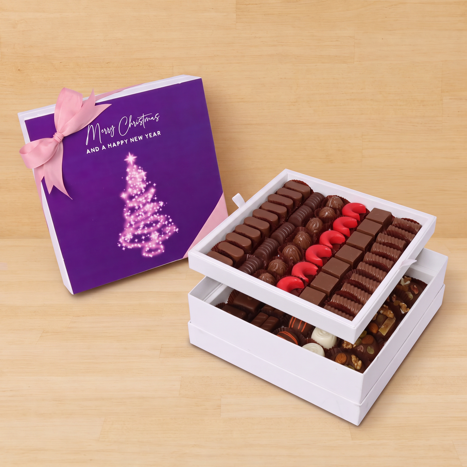 Merry Christmas & happy new year magical tree designed premium chocolate 2 layer hard box