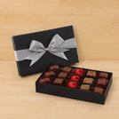 Premium chocolate 15-pc black hard box with silver ribbon