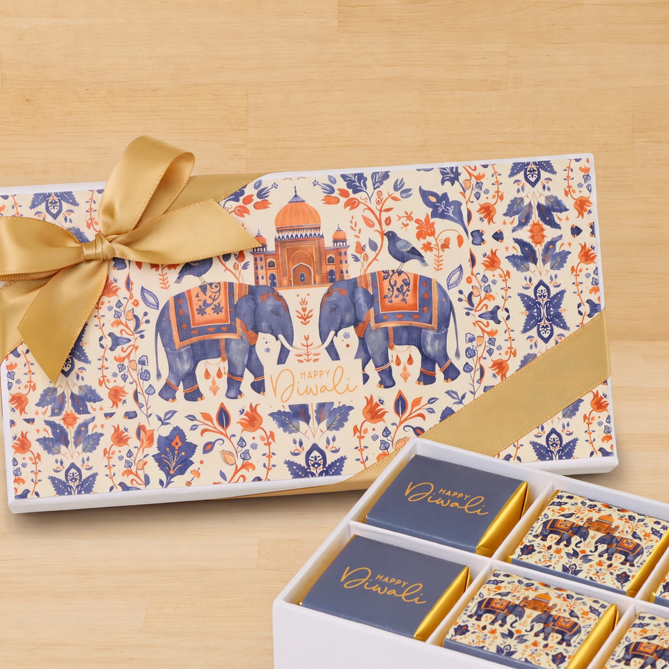 Set of 6 Happy Diwali elephant festive designed 8 - piece premium chocolate hard box giveaway