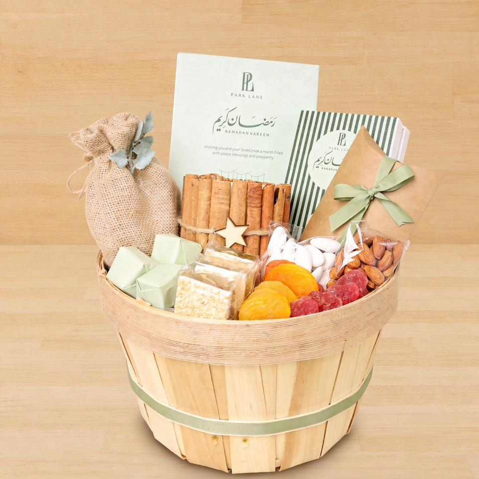 Corporate customized Ramadan kareem chocolate & nuts bucket hamper