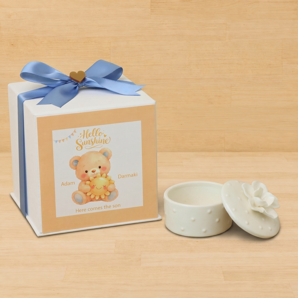 Set of 20 boxes baby girl white rose flower trinket with heart acrylic in hard box giveaway