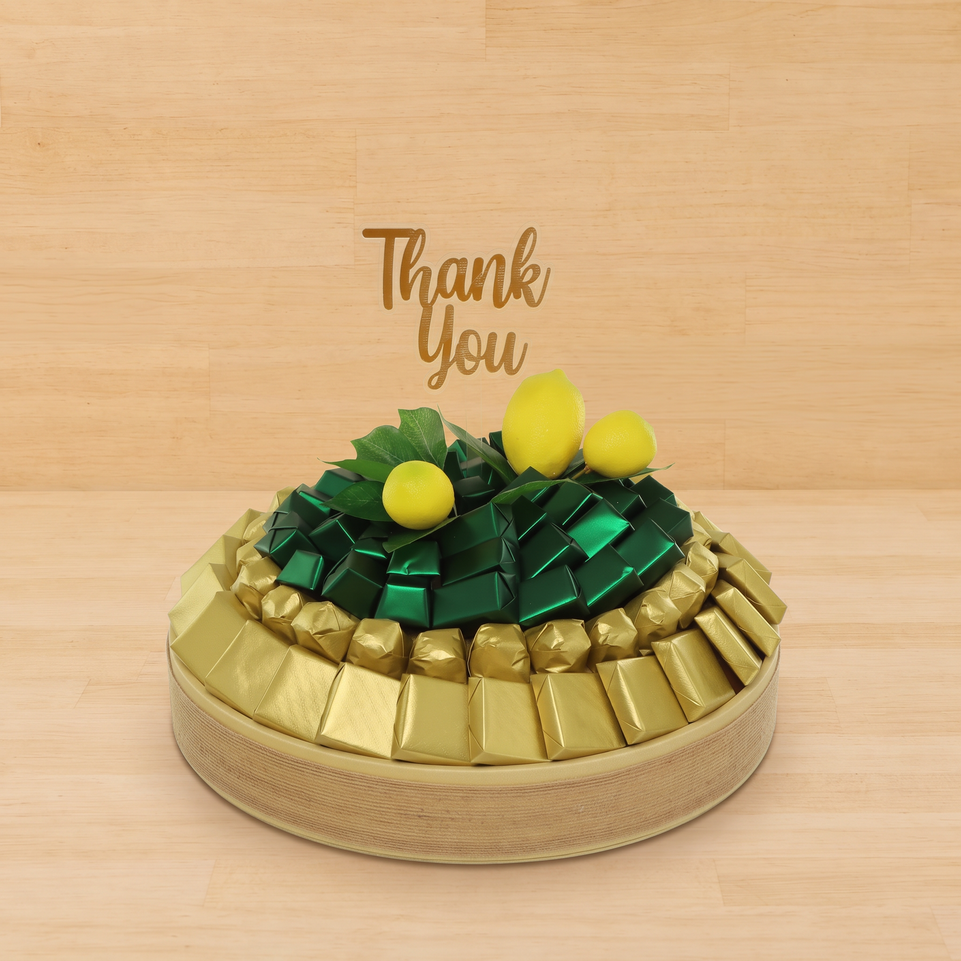 Thank you lemon decorated premium chocolate leather round tray