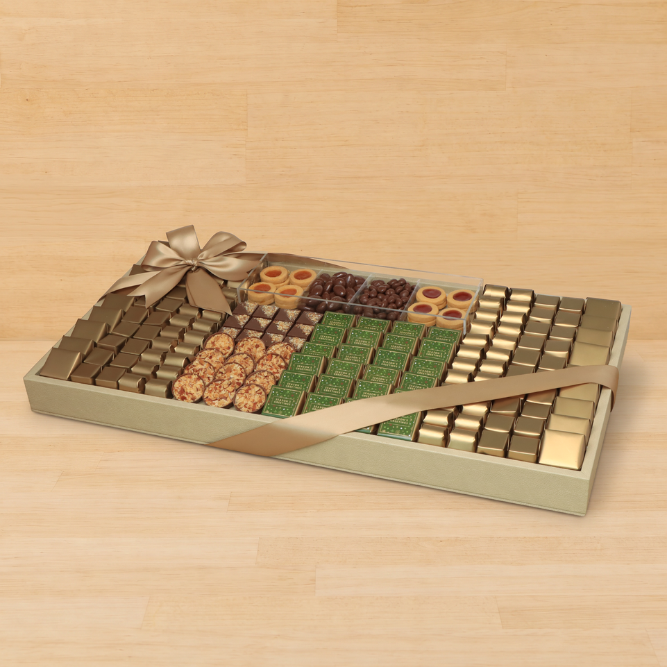 Season's Greetings designed chocolate & sweets large leather tray