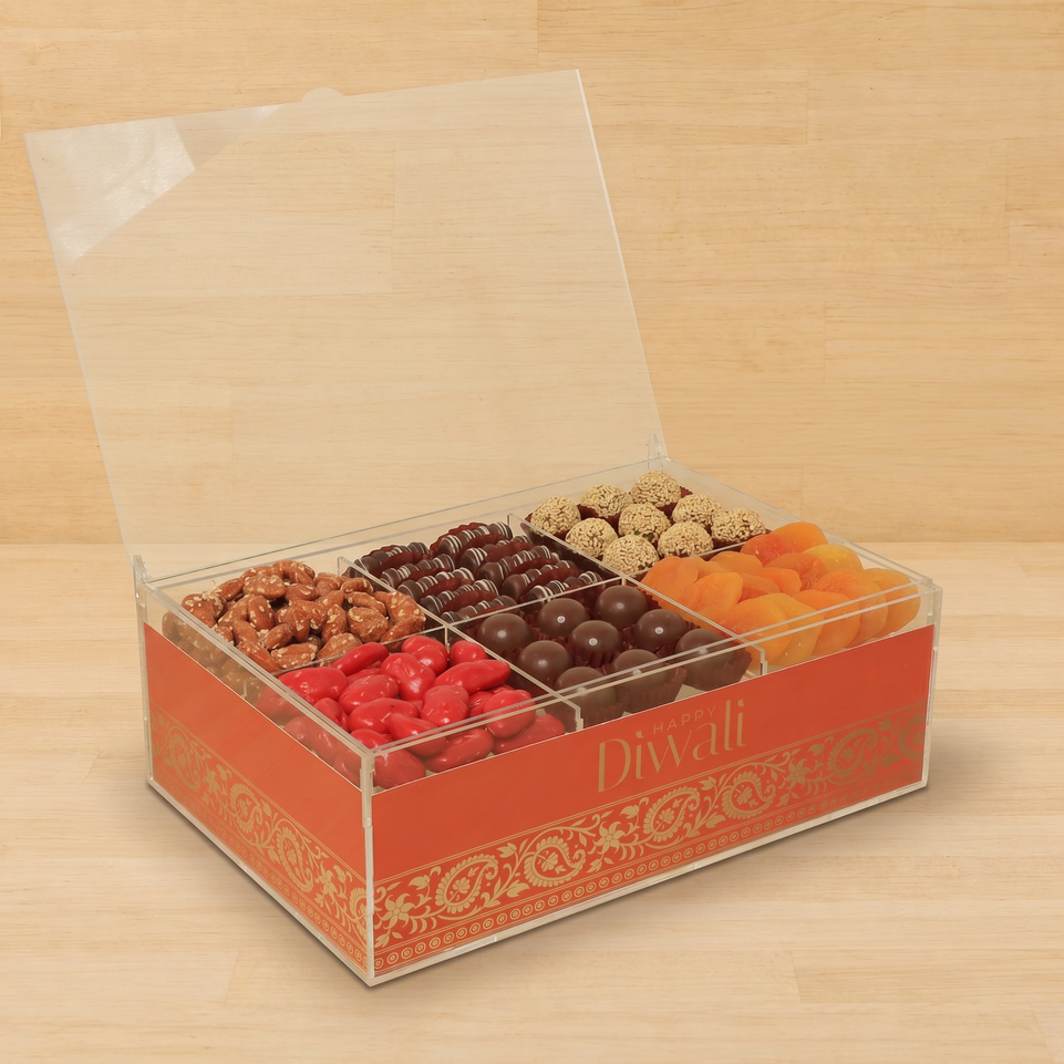 Happy Diwali designed premium chocolate & nuts acrylic medium box