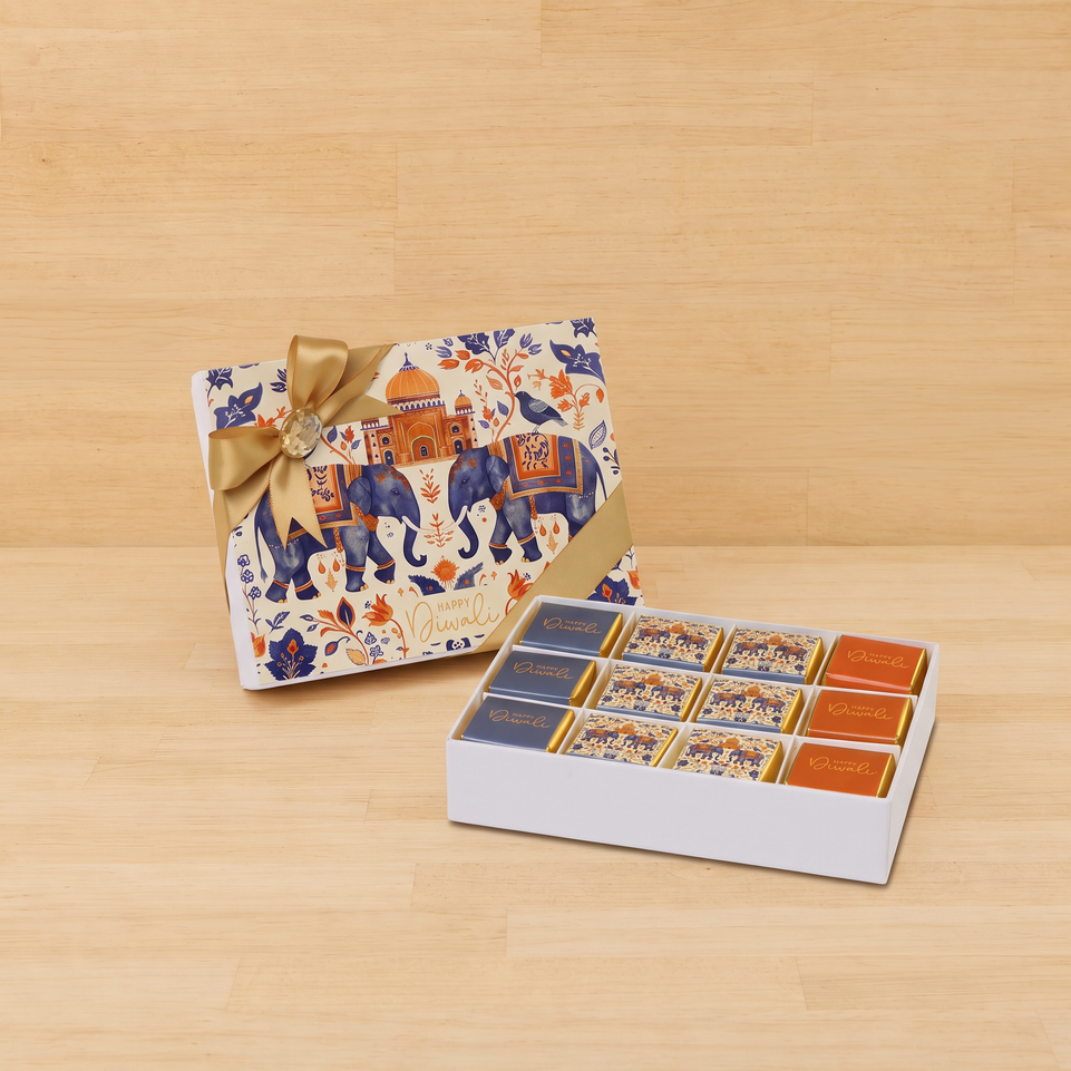 Happy diwali elephant festive designed 12-piece premium chocolate hard box