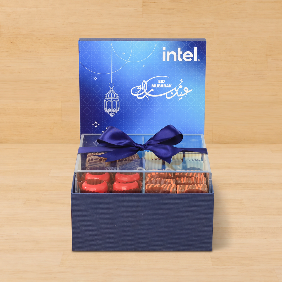 Corporate customized Eid Mubarak designed premium chocolate medium hamper