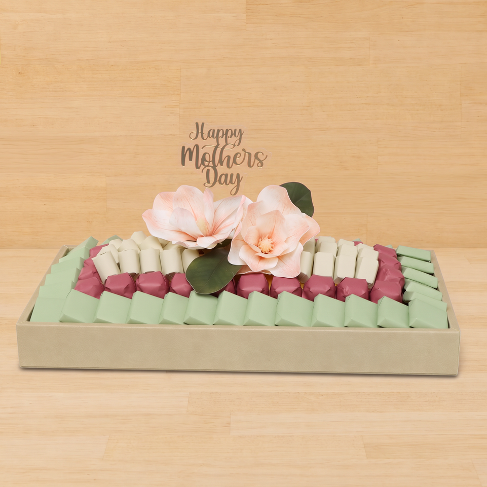 Happy mother's day peach magnolia decorated chocolate medium leather tray
