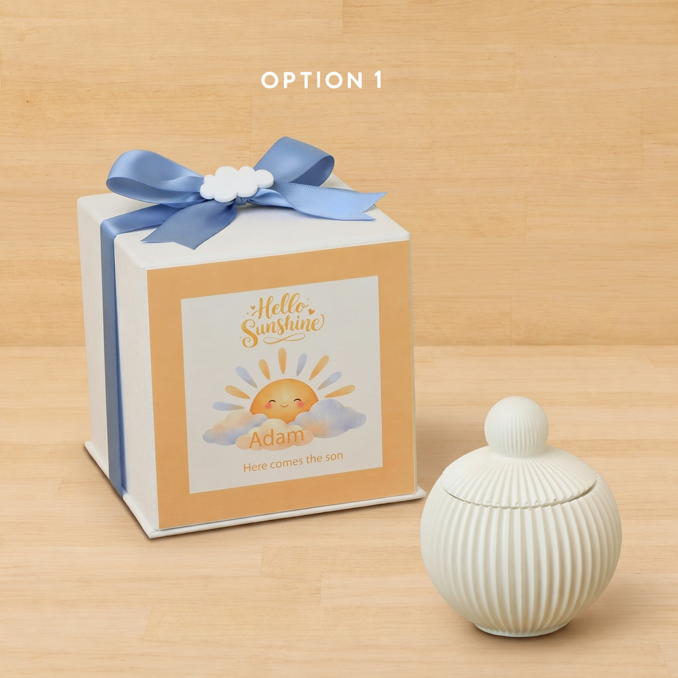 Set of 20 boxes baby boy ribbed ceramic trinket with cloud acrylic in hard box giveaway