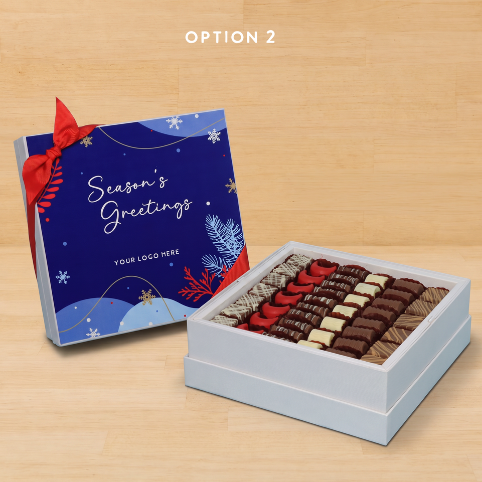 Set of 2 corporate customized season's greetings designed premium chocolate hard box