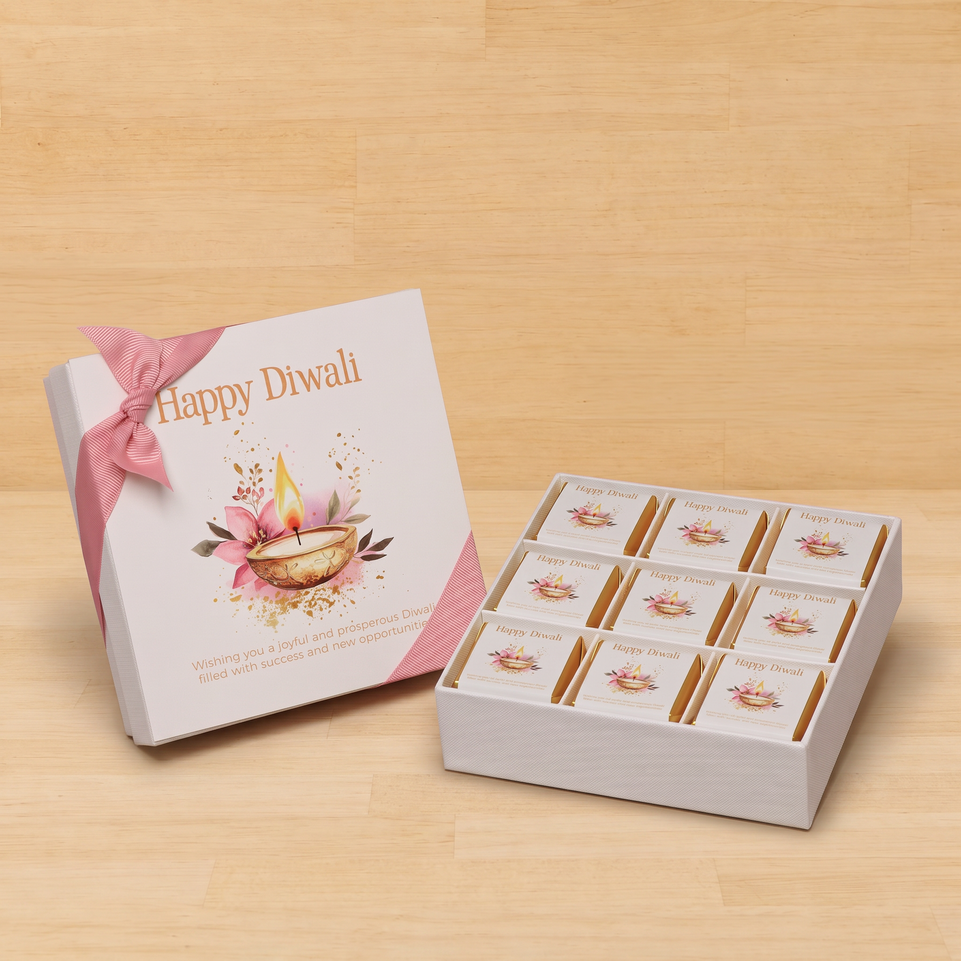 Happy diwali floral candle lights designed premium chocolate 9P hard box