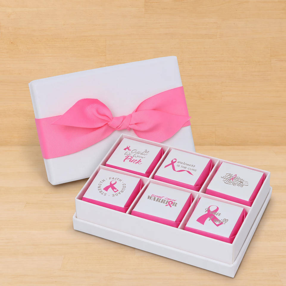Set of 8 Breast cancer awareness designed chocolate 6-piece hard box