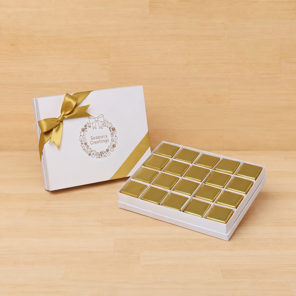 Season's greeting designed premium chocolate 20 piece hard box