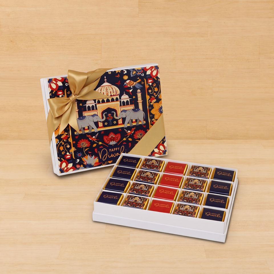 Happy diwali majestic elephant designed 20-piece premium chocolate hard box