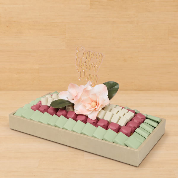 Enjoy your day peach magnolia decorated premium chocolate leather tray