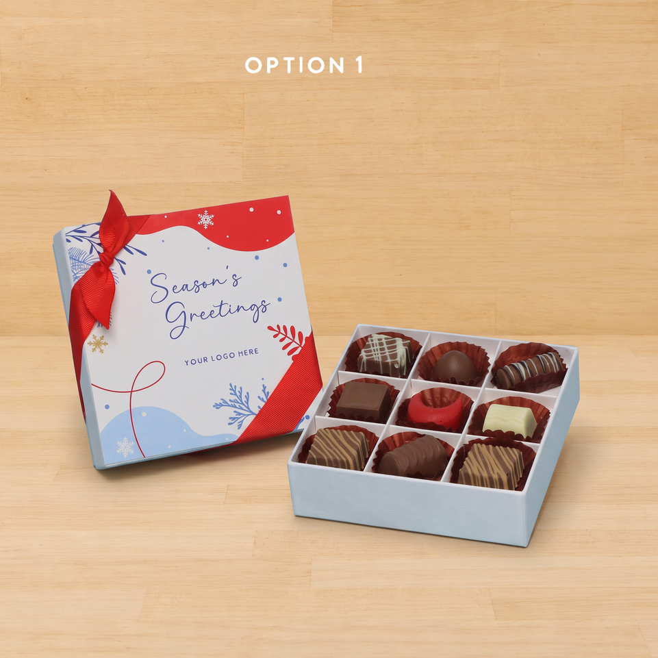 Set of 5 corporate customized season's greetings designed premium chocolate 9p hard box