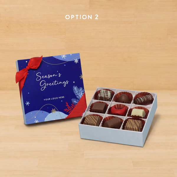 Set of 5 corporate customized season's greetings designed premium chocolate 9p hard box