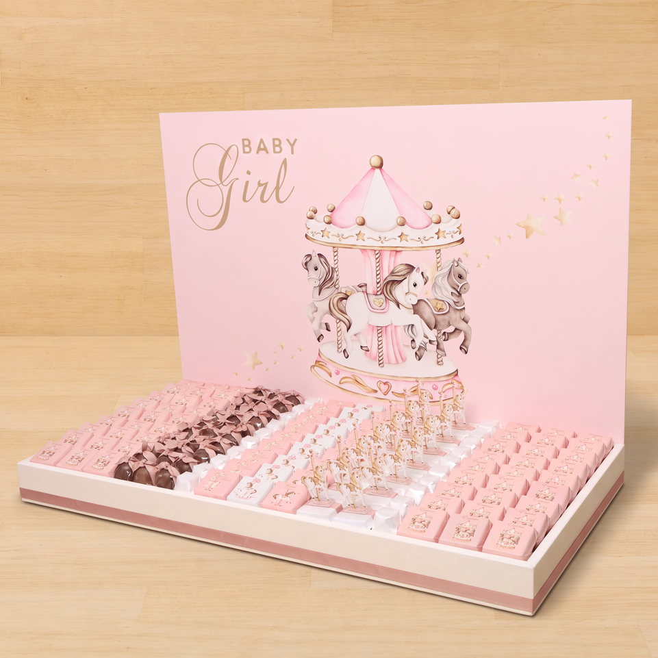 Baby girl carousel designed premium chocolate with acrylic backdrop