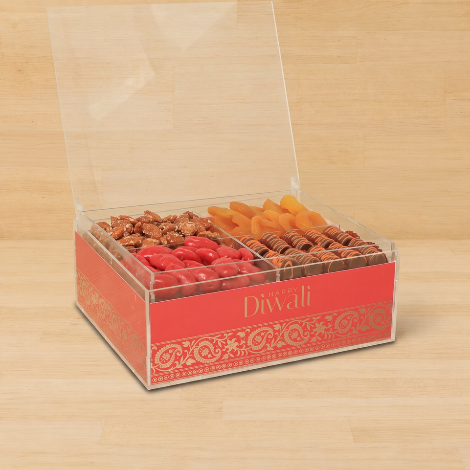 Happy Diwali designed premium chocolate & nuts acrylic small box