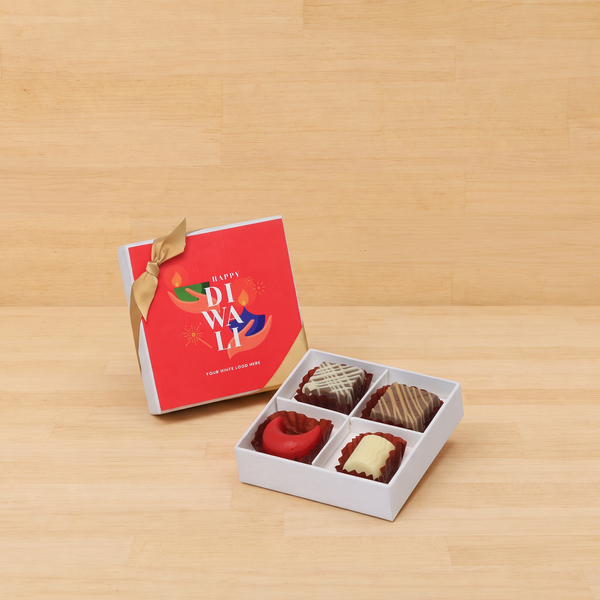 Set of 15 corporate customized happy diwali hands holding candle designed premium chocolate 4p hard box