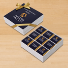 Set of 5 Corporate branded chocolate hard box with customized top card and ribbon