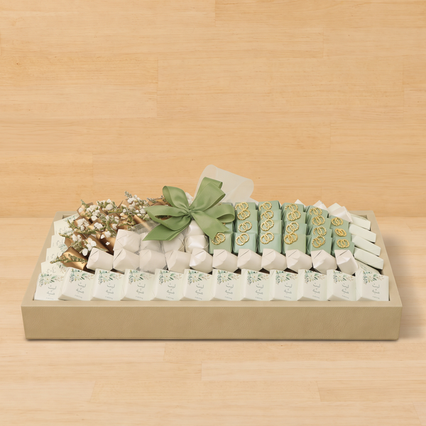Bridal customized sage green decorated premium chocolate medium leather tray