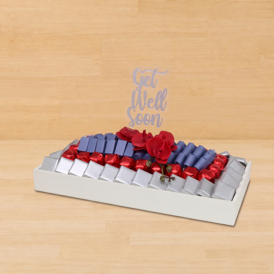 Get well soon orchid decorated chocolate medium leather tray