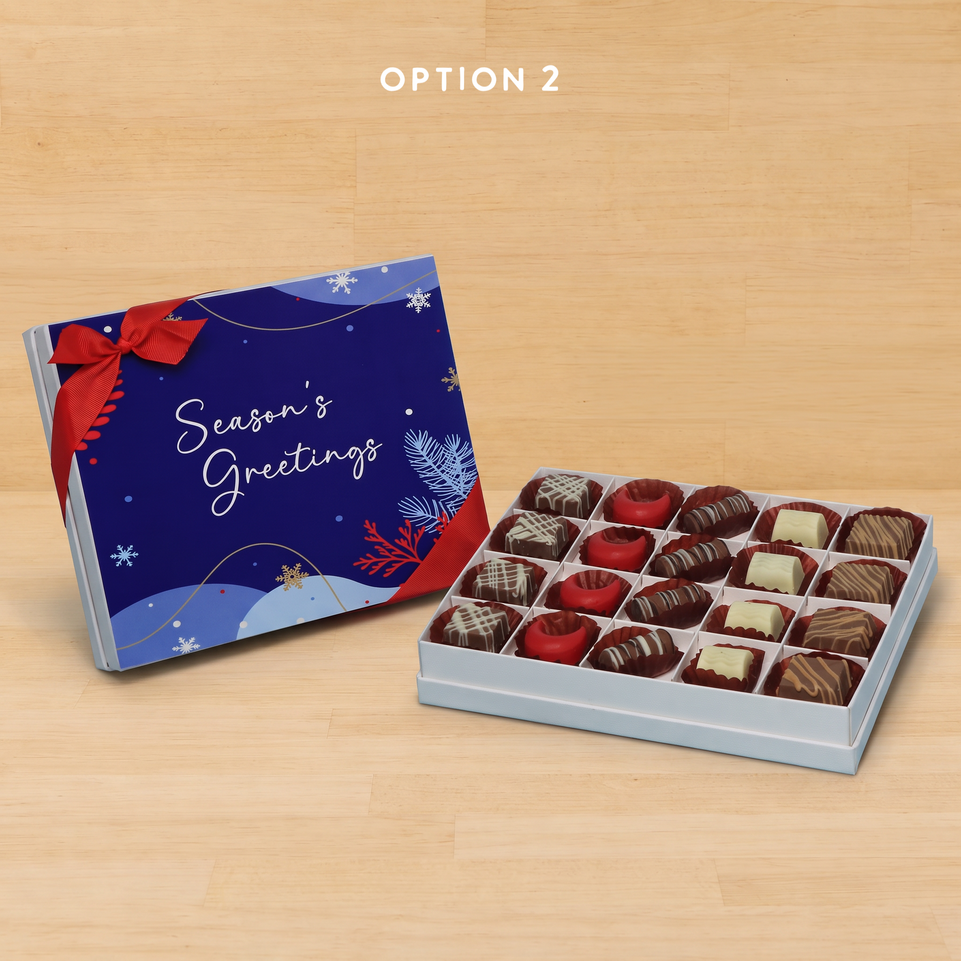 Season's greetings designed premium chocolate 20p hard box