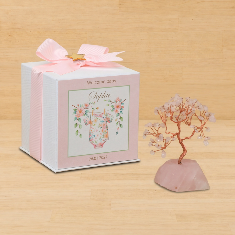 Set of 20 boxes baby girl pink tree with gold star acrylic in hard box giveaway