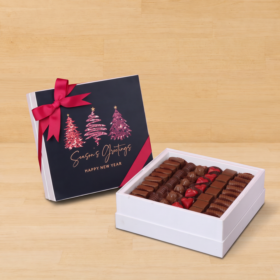 Season's greeting three trees designed premium chocolate hard box