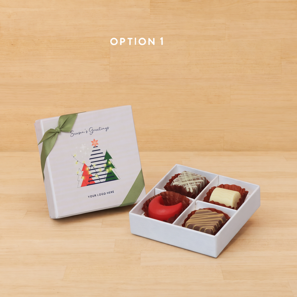 Set of 15 corporate customized season's greetings designed premium chocolate 4p hard box