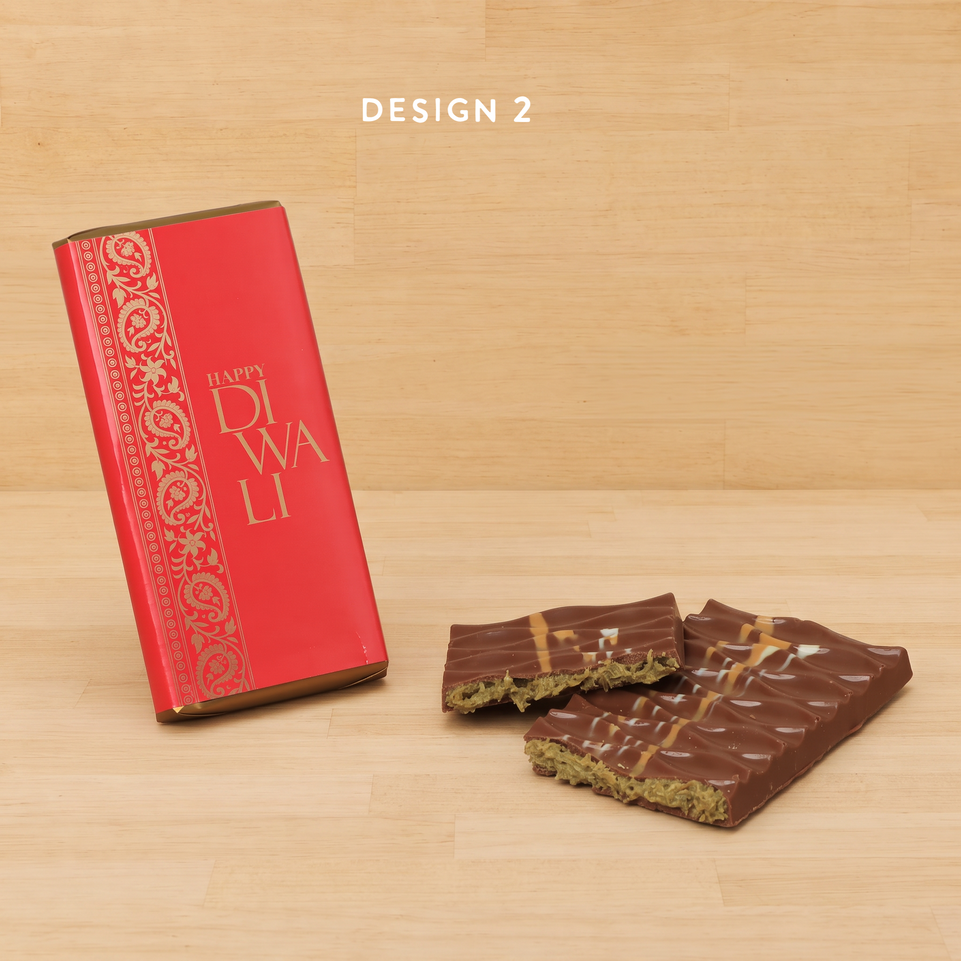 Set of 10 Happy Diwali designed knafeh pistachio premium milk chocolate bar