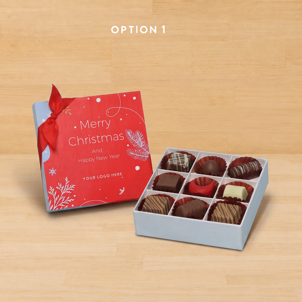 Set of 5 corporate customized merry christmas designed premium chocolate 9p hard box