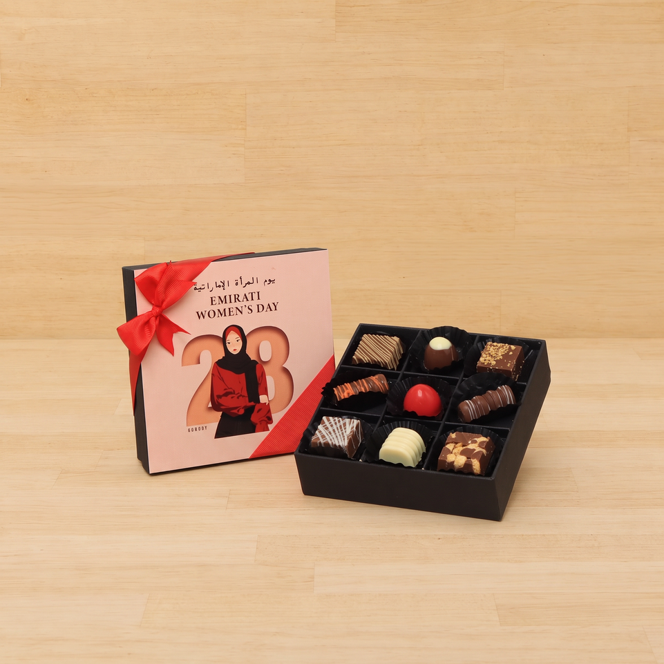 Emirati women's day 28th day designed premium chocolate 9 piece hard box