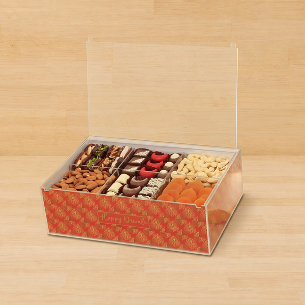 Happy diwali designed premium chocolate & nuts acrylic medium box