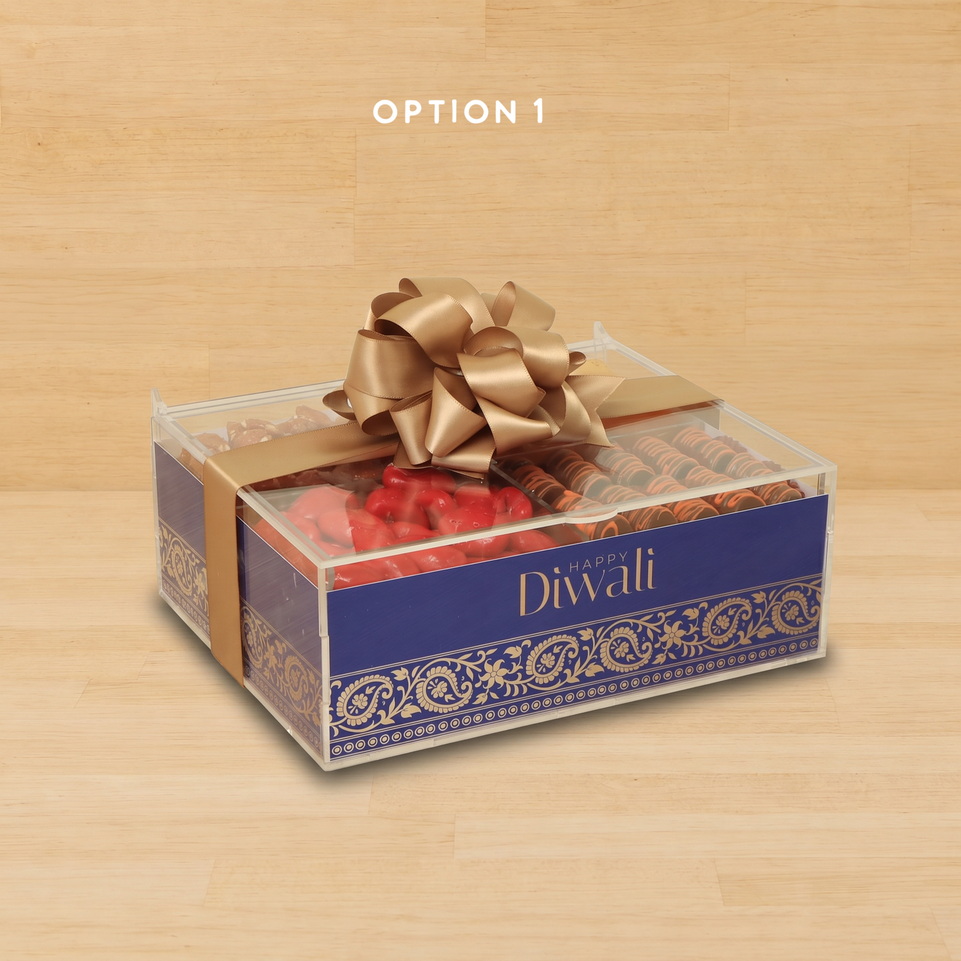 Happy Diwali designed premium chocolate & nuts acrylic small box