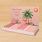 Welcome little one flamingo theme with acrylic backdrop premium chocolate large leather tray