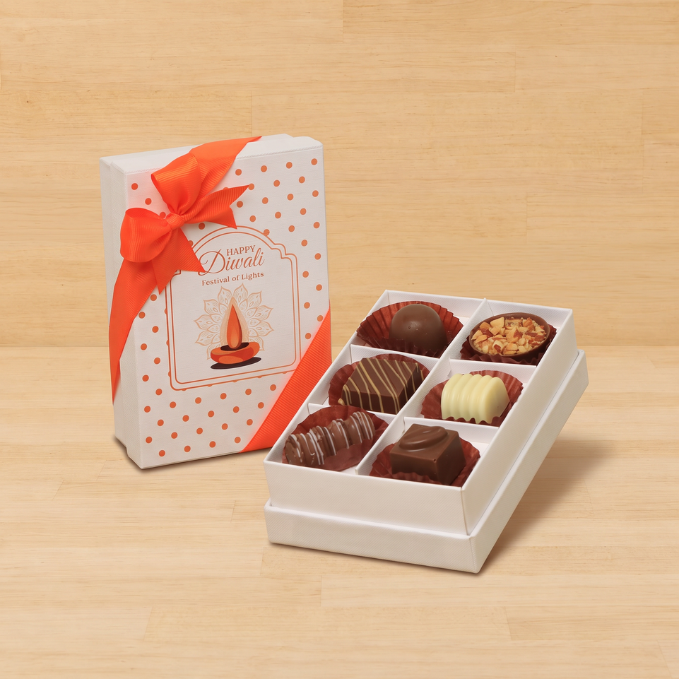Set of 8 Happy Diwali festival of lights designed premium chocolate 6P white hard box