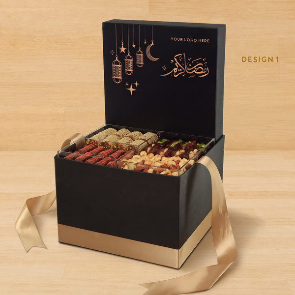 Corporate customized ramadan designed premium chocolate & dates, nuts large hamper