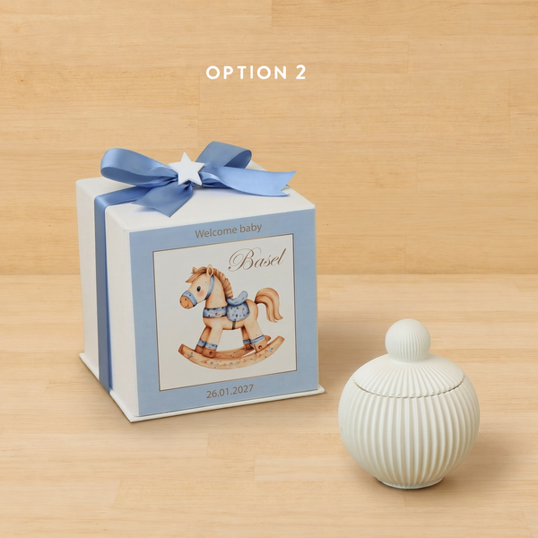 Set of 20 boxes baby boy ribbed ceramic trinket with white star acrylic in hard box giveaway