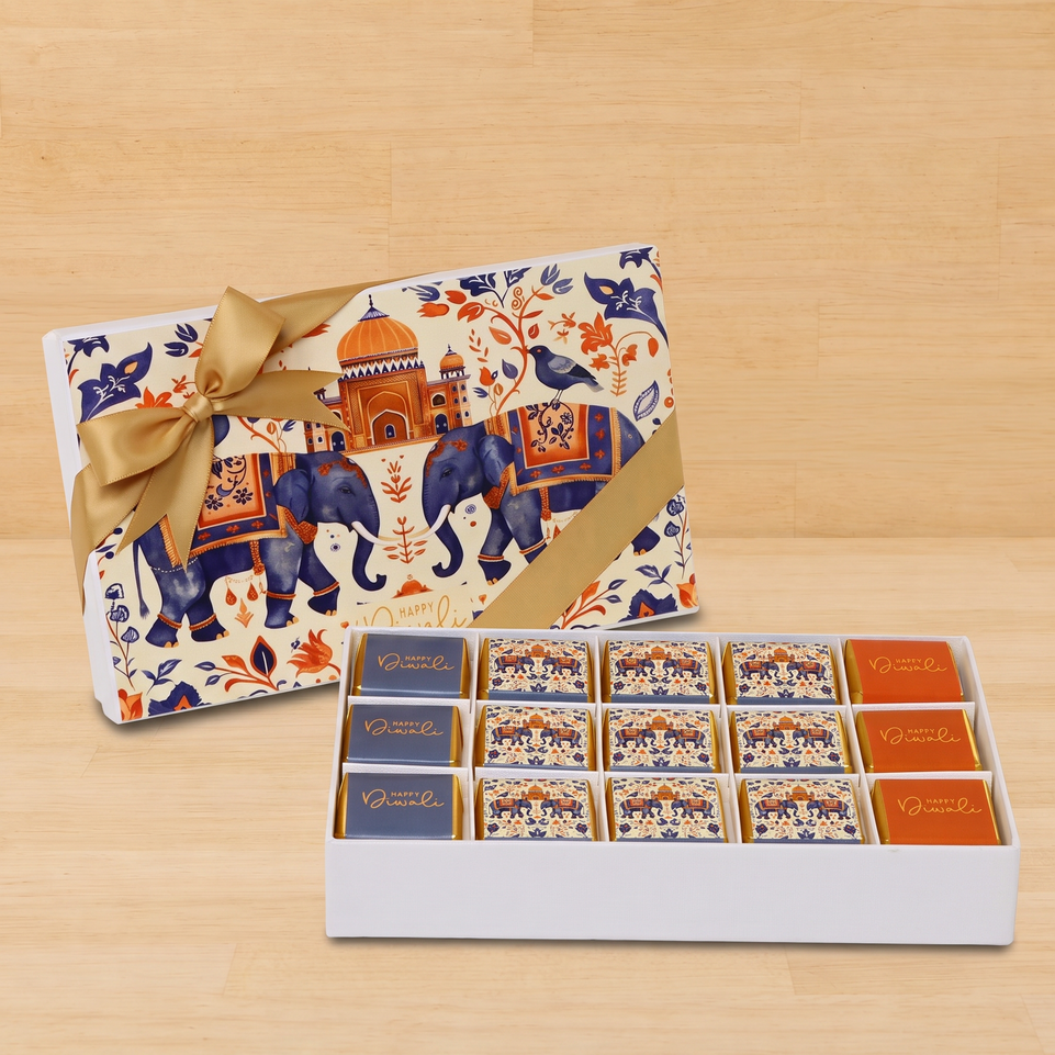 Happy diwali elephant festive designed 15-piece premium chocolate hard box
