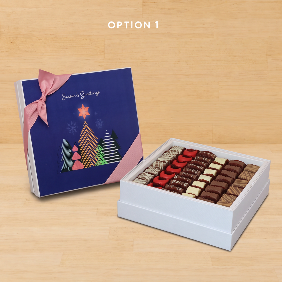 Set of 2 corporate customized season's greetings designed premium chocolate hard box