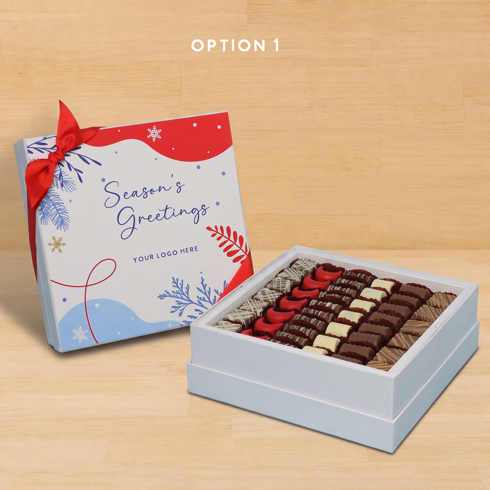 Set of 2 corporate customized season's greetings designed premium chocolate hard box