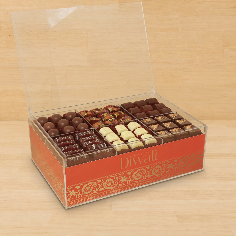Happy diwali designed premium chocolate acrylic medium box