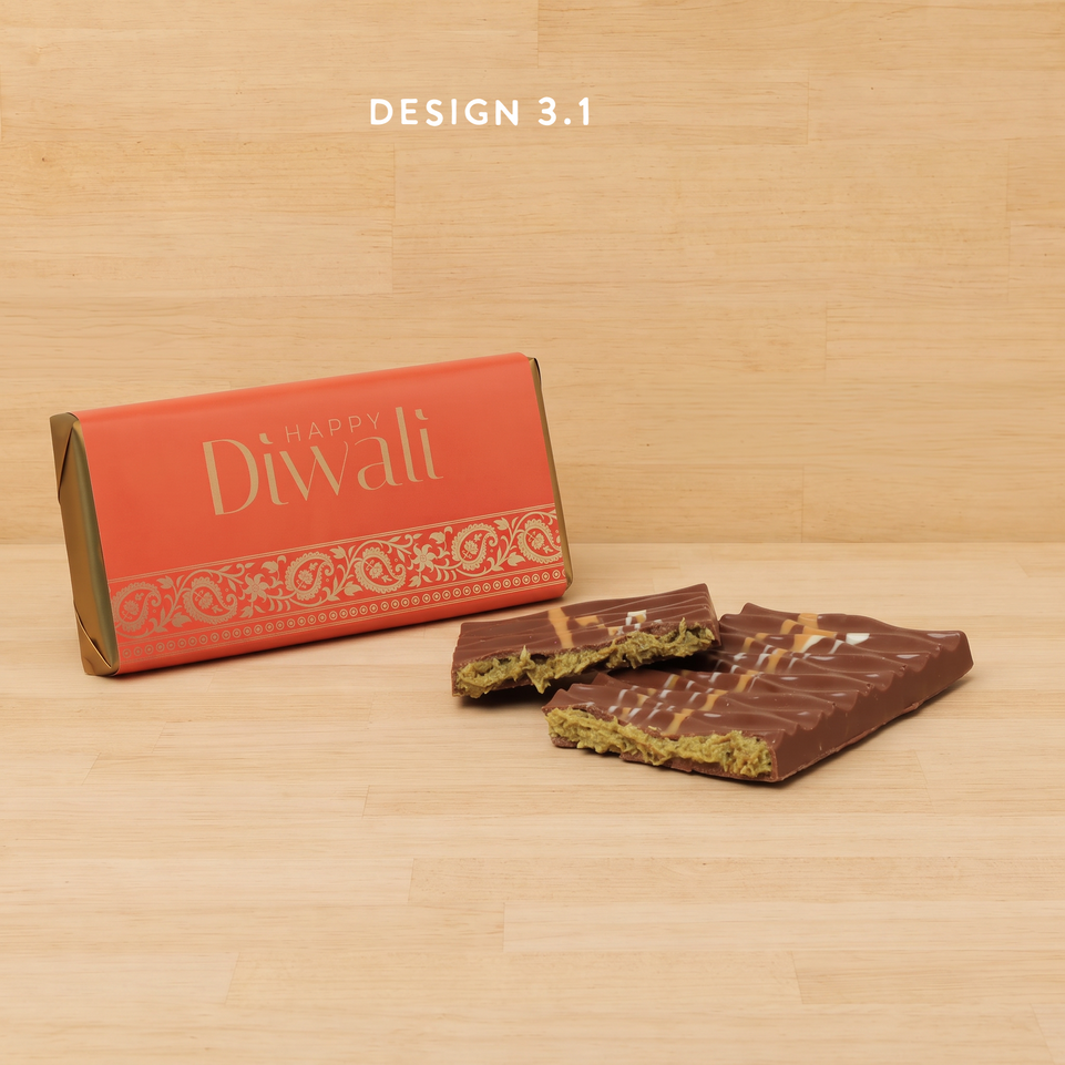 Set of 10 Happy Diwali designed knafeh pistachio premium milk chocolate bar
